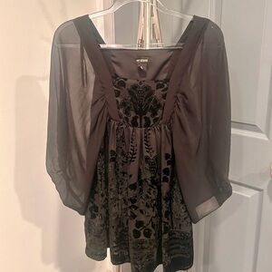 H&M Conscious Collection Black Burnout Sheer velvet babydoll Blouse